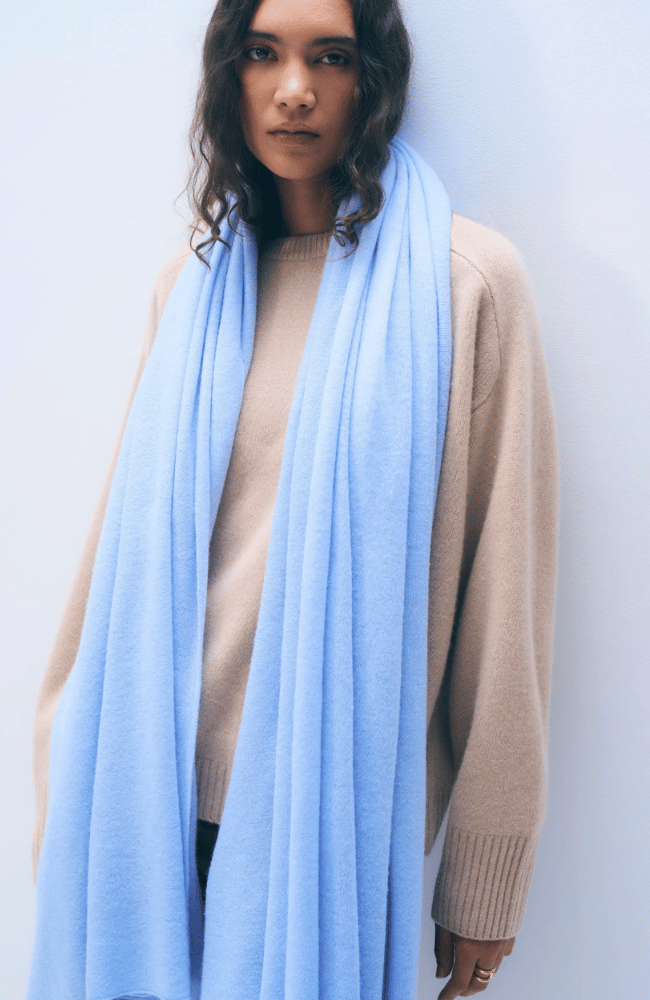 CASHMERE TRAVEL WRAP in BLUE VAPOR-WHITE and WARREN-FLOW BY NICOLE CANADA