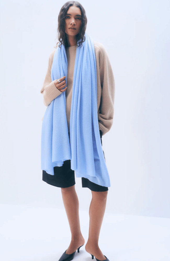 CASHMERE TRAVEL WRAP in BLUE VAPOR-WHITE and WARREN-FLOW BY NICOLE CANADA