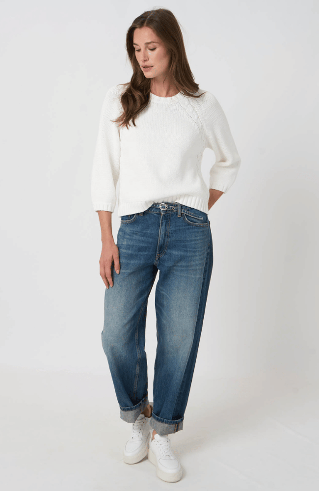 CHUNKY KNIT COTTON BLEND SWEATER in WHITE-REPEAT-FLOW BY NICOLE CANADA