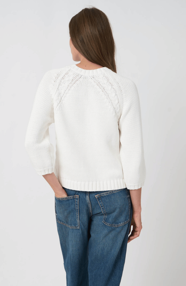 CHUNKY KNIT COTTON BLEND SWEATER in WHITE-REPEAT-FLOW BY NICOLE CANADA