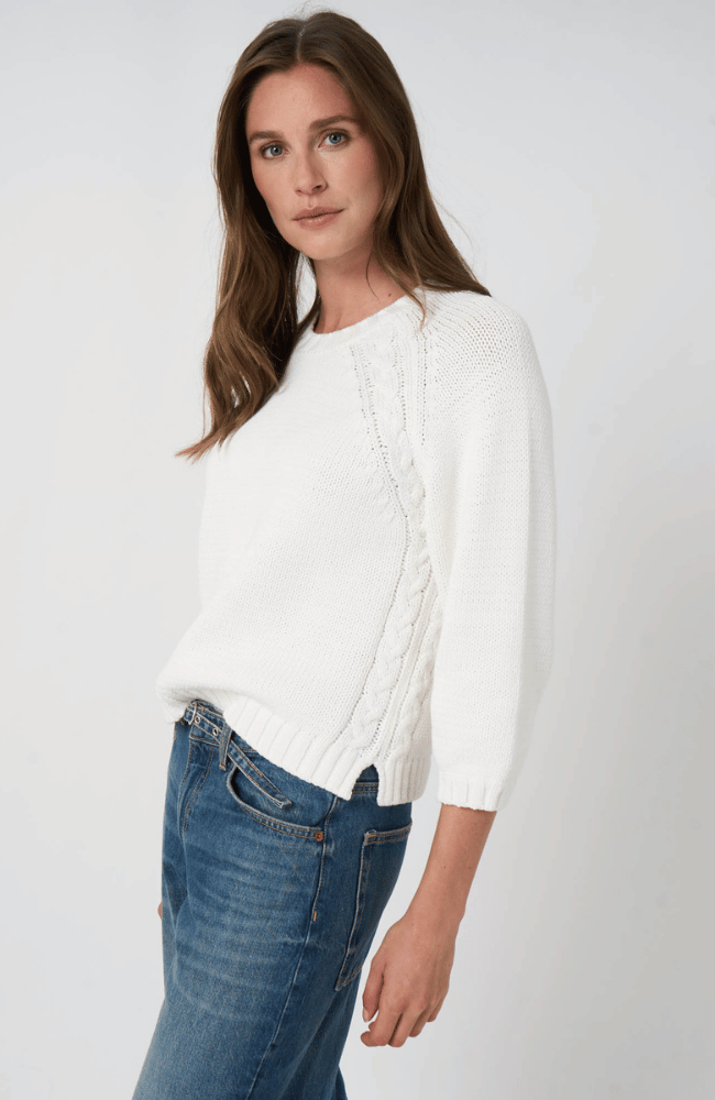 CHUNKY KNIT COTTON BLEND SWEATER in WHITE-REPEAT-FLOW BY NICOLE CANADA