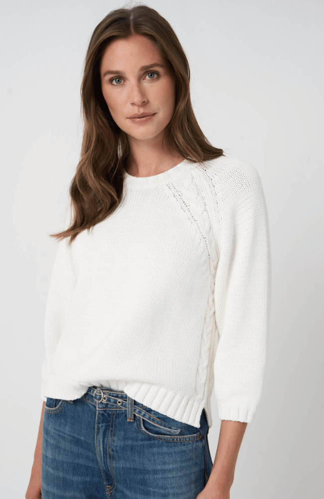 CHUNKY KNIT COTTON BLEND SWEATER in WHITE-REPEAT-FLOW BY NICOLE CANADA