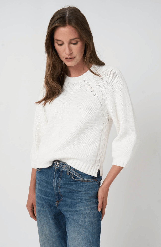CHUNKY KNIT COTTON BLEND SWEATER in WHITE-REPEAT-FLOW BY NICOLE CANADA