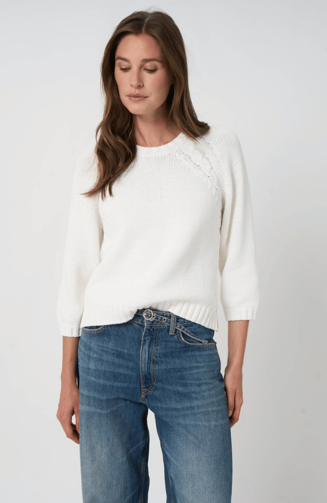 CHUNKY KNIT COTTON BLEND SWEATER in WHITE-REPEAT-FLOW BY NICOLE CANADA