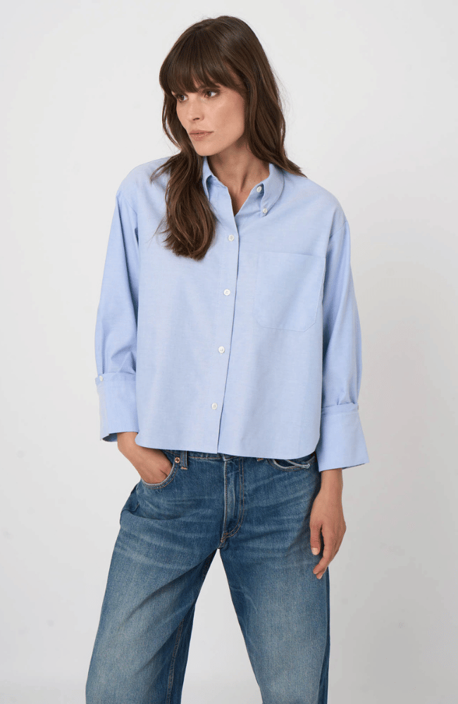 COTTON FRENCH CUFF BLOUSE in OCEAN-REPEAT-FLOW BY NICOLE CANADA