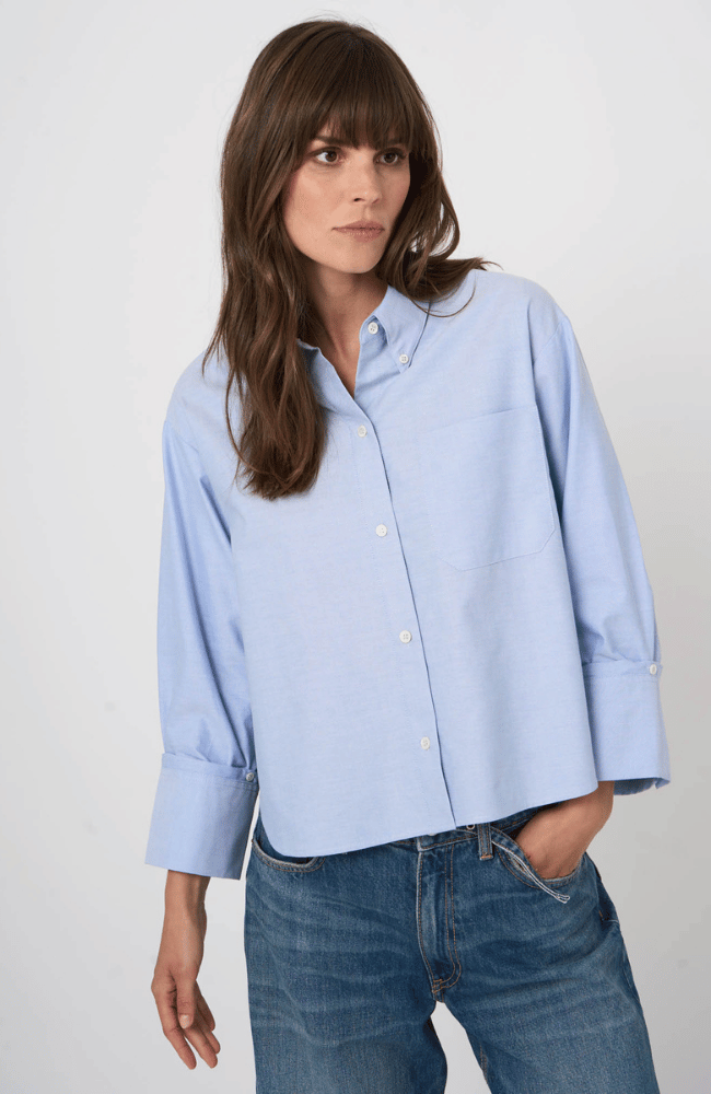 COTTON FRENCH CUFF BLOUSE in OCEAN-REPEAT-FLOW BY NICOLE CANADA