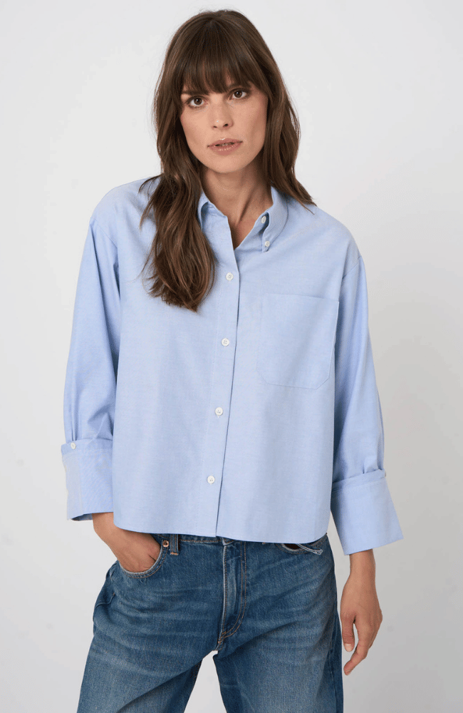 COTTON FRENCH CUFF BLOUSE in OCEAN-REPEAT-FLOW BY NICOLE CANADA