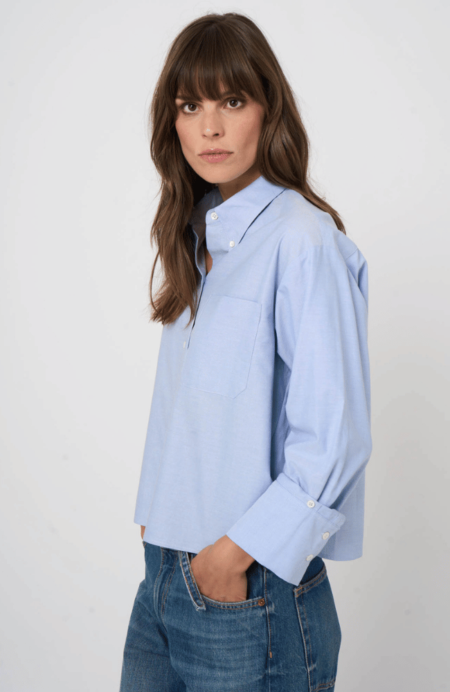 COTTON FRENCH CUFF BLOUSE in OCEAN-REPEAT-FLOW BY NICOLE CANADA