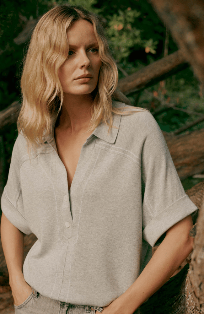 COTTON KNITTED PULLOVER in SOFT GRAY-REPEAT-FLOW BY NICOLE CANADA