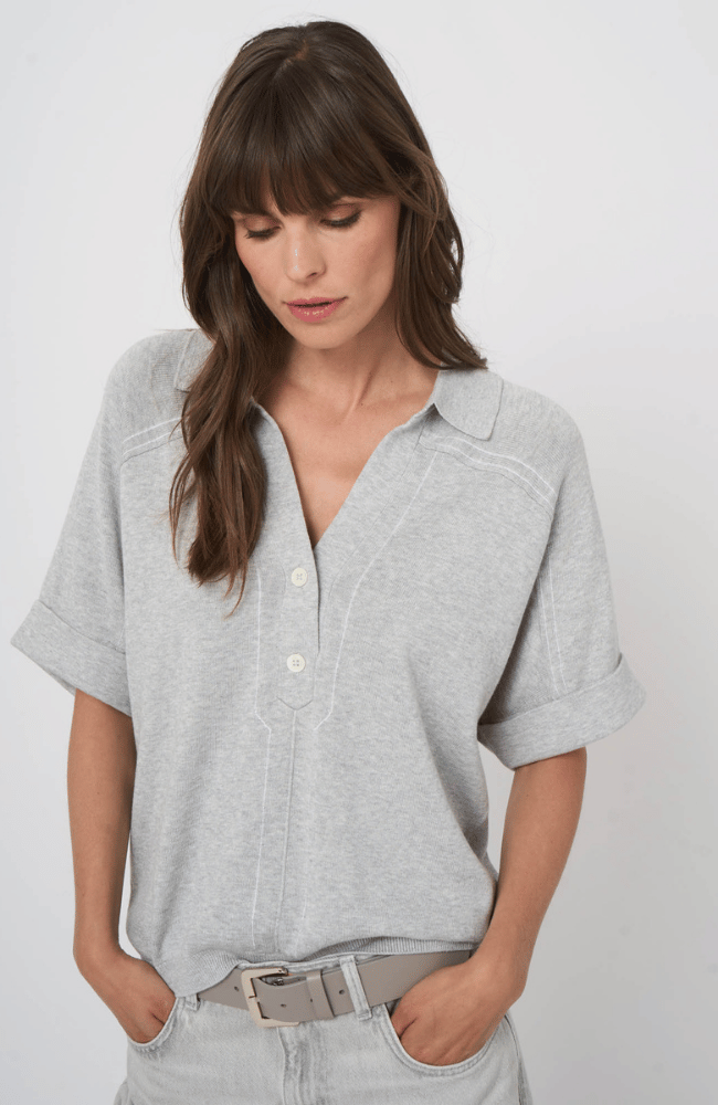 COTTON KNITTED PULLOVER in SOFT GRAY-REPEAT-FLOW BY NICOLE CANADA