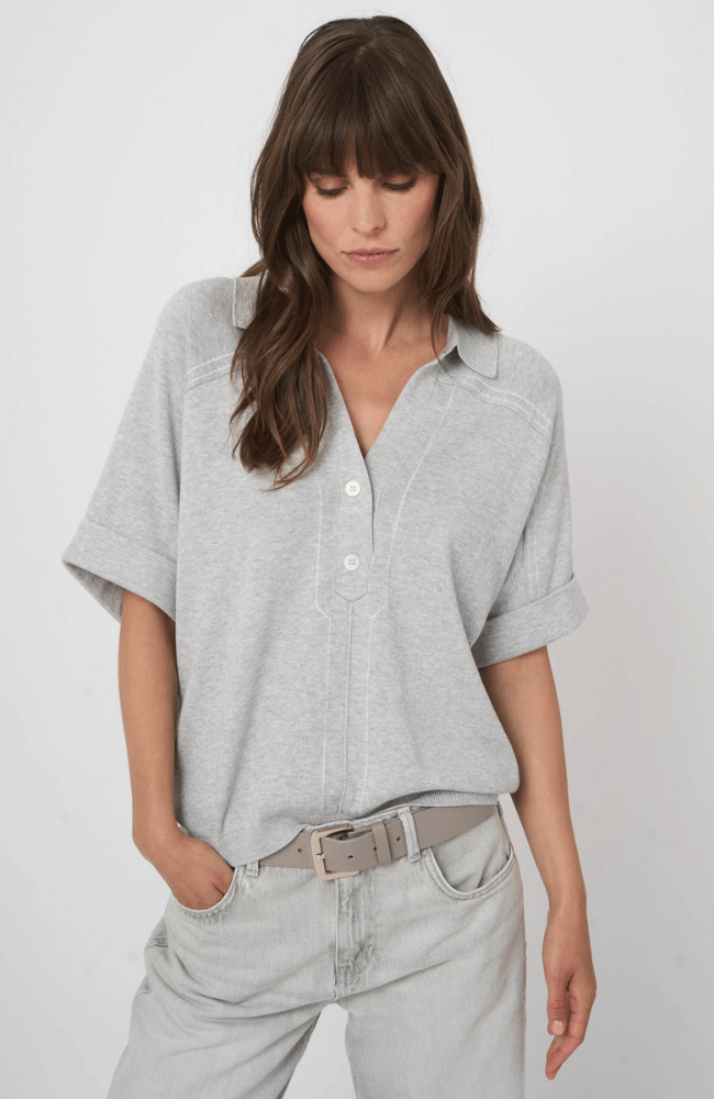 COTTON KNITTED PULLOVER in SOFT GRAY-REPEAT-FLOW BY NICOLE CANADA