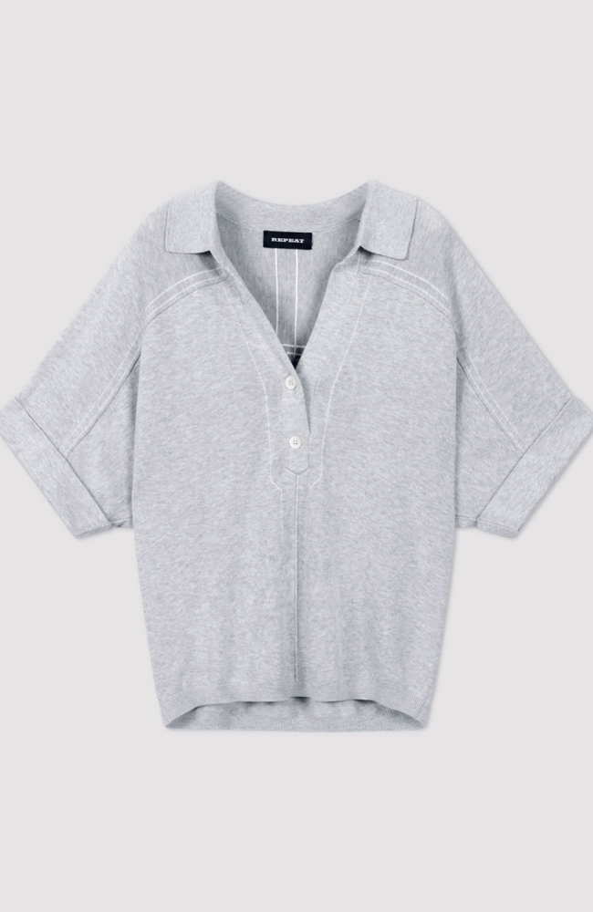 COTTON KNITTED PULLOVER in SOFT GRAY-REPEAT-FLOW BY NICOLE CANADA