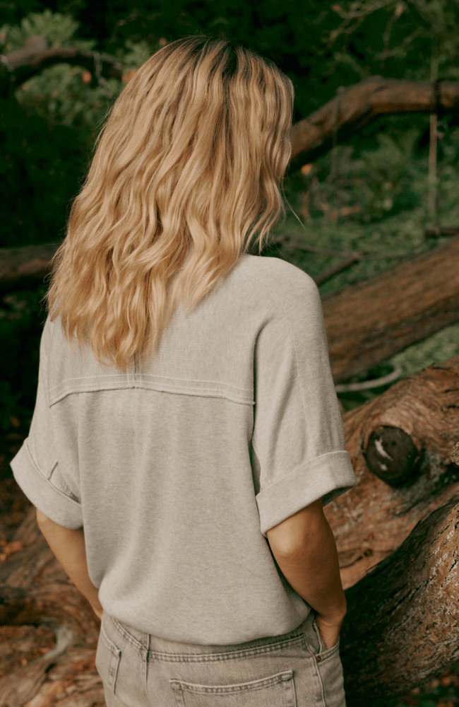 COTTON KNITTED PULLOVER in SOFT GRAY-REPEAT-FLOW BY NICOLE CANADA