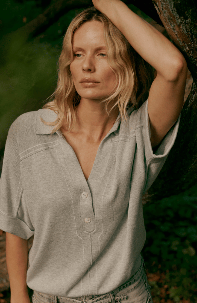 COTTON KNITTED PULLOVER in SOFT GRAY-REPEAT-FLOW BY NICOLE CANADA