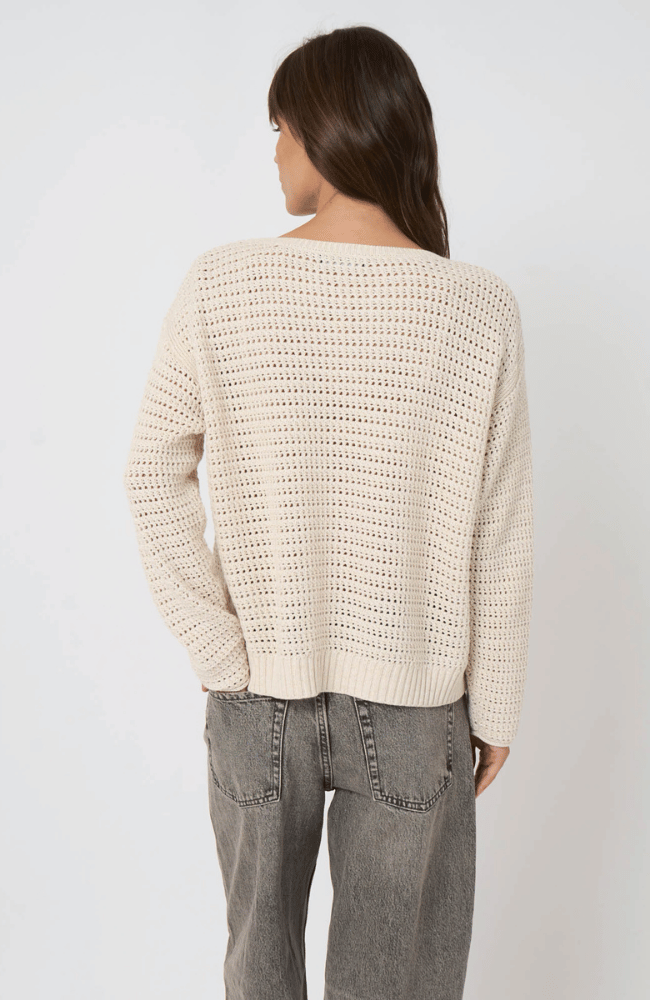 COTTON POINTELLE BOAT NECK SWEATER in NATURAL-REPEAT-FLOW BY NICOLE CANADA