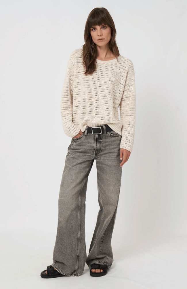 COTTON POINTELLE BOAT NECK SWEATER in NATURAL-REPEAT-FLOW BY NICOLE CANADA