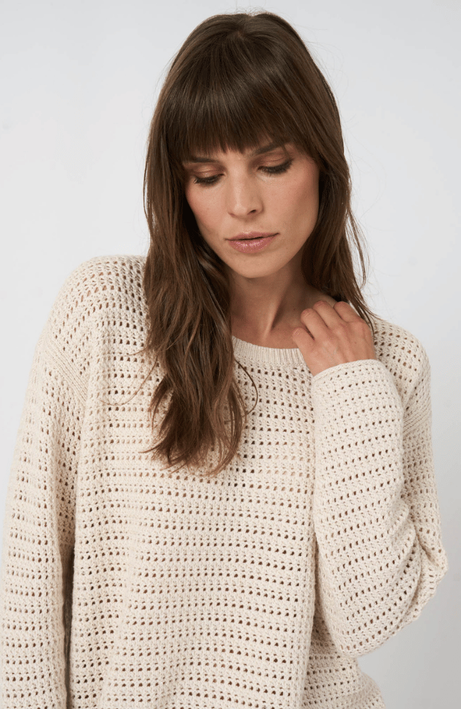 COTTON POINTELLE BOAT NECK SWEATER in NATURAL-REPEAT-FLOW BY NICOLE CANADA
