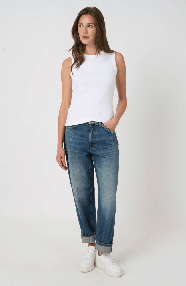 COTTON RIB KNITTED TANK TOP in WHITE-REPEAT-FLOW BY NICOLE CANADA