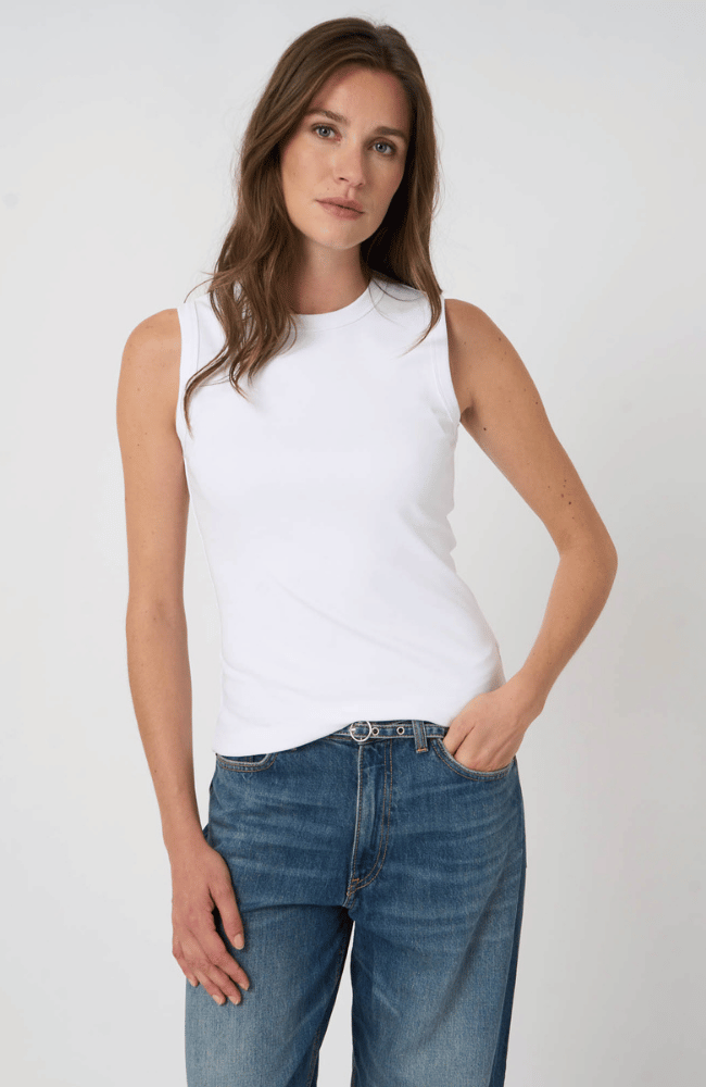COTTON RIB KNITTED TANK TOP in WHITE-REPEAT-FLOW BY NICOLE CANADA
