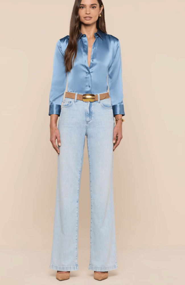 DANI SILK BLOUSE in BLUE MIST-L'AGENCE-FLOW BY NICOLE CANADA