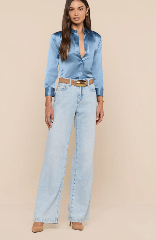 DANI SILK BLOUSE in BLUE MIST-L'AGENCE-FLOW BY NICOLE CANADA