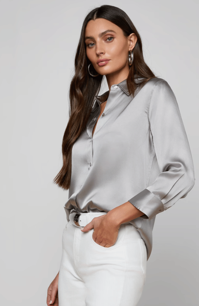 DANI SILK BLOUSE in LIGHT PEWTER-L'AGENCE-FLOW BY NICOLE CANADA