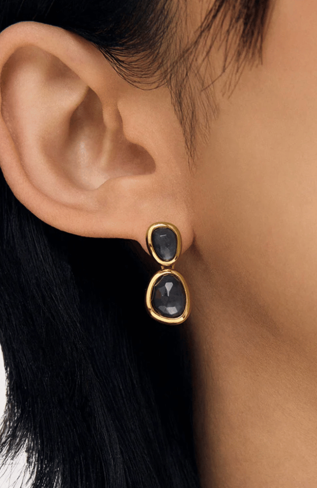 CALA DROPLET EARRINGS in IRIDESCENT HEMATITE-DEAN DAVIDSON-FLOW BY NICOLE CANADA