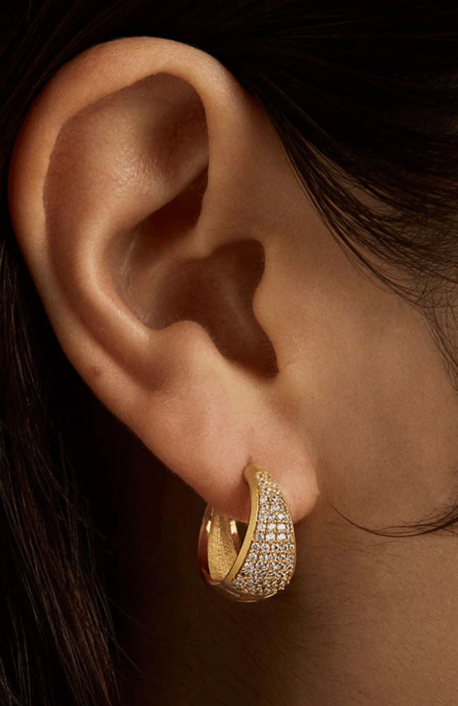 MARGAUX PAVÉ HUGGIE HOOPS in GOLD-DEAN DAVIDSON-FLOW BY NICOLE CANADA