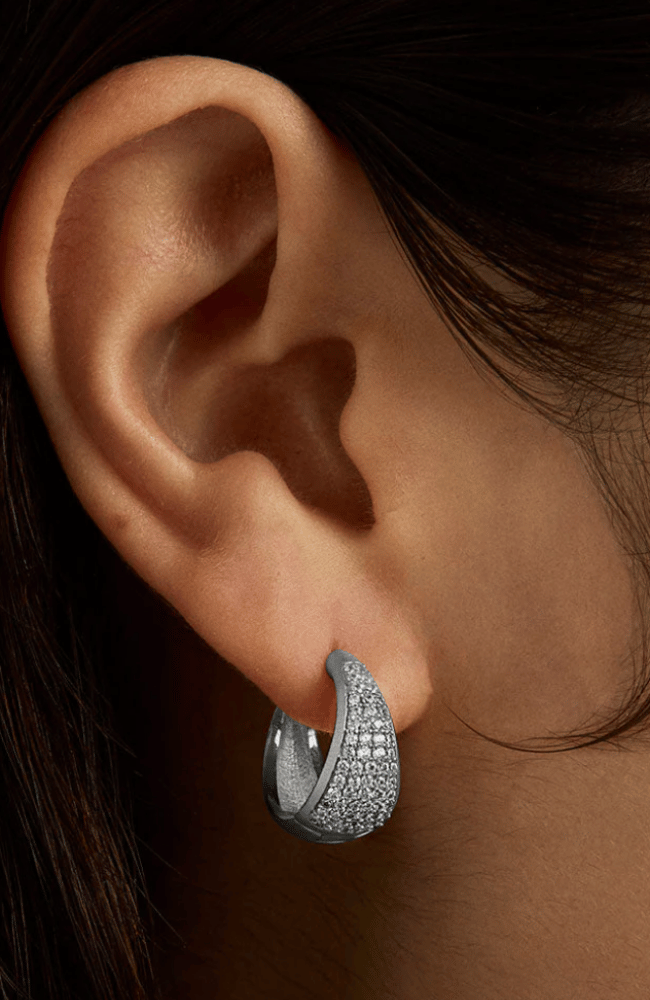 MARGAUX PAVÉ HUGGIE HOOPS in SILVER-DEAN DAVIDSON-FLOW BY NICOLE CANADA