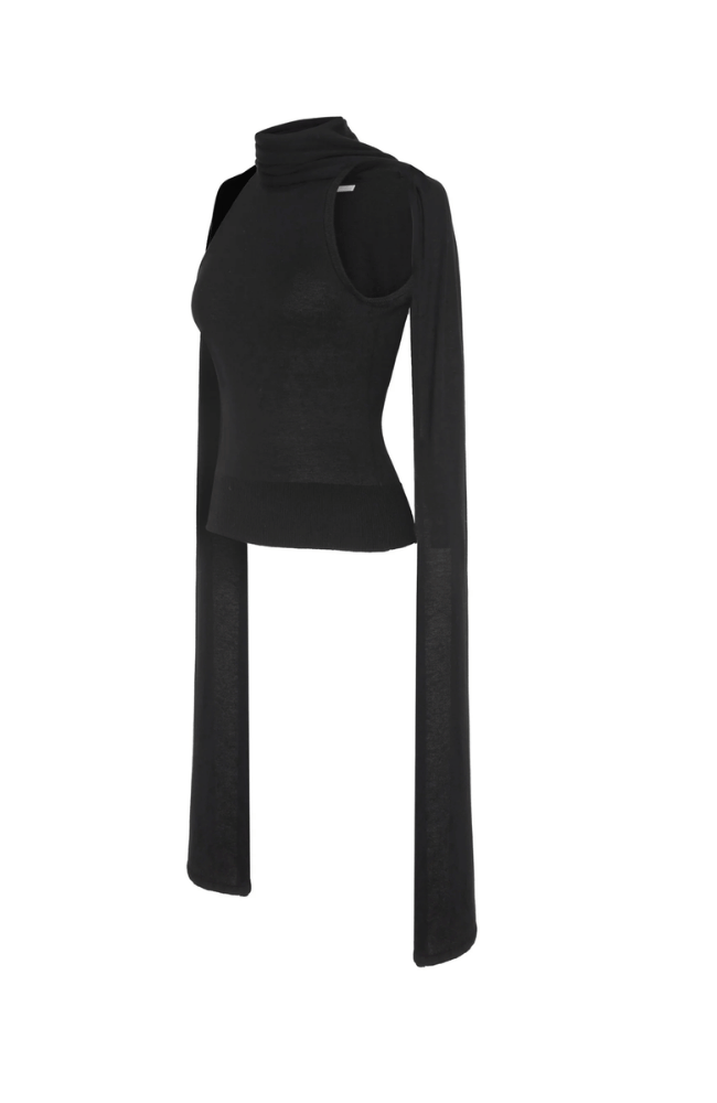 SCARF TIE TOP in BLACK-DL1961-FLOW BY NICOLE CANADA
