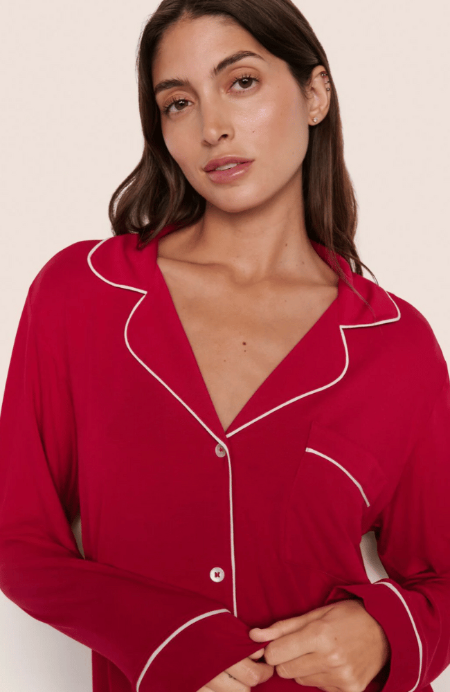 GISELE LONG PJ SET in HOLLY RED / IVORY-EBERJEY-FLOW BY NICOLE CANADA