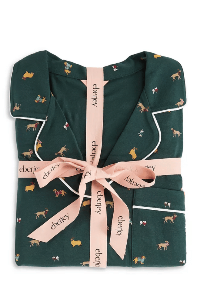 GISELE PRINTED LONG PJ SET in HOLIDAY DOGS PINE/IVORY-EBERJEY-FLOW BY NICOLE CANADA