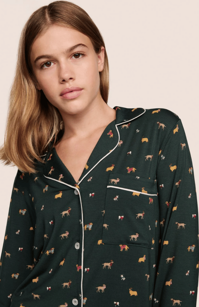 GISELE PRINTED LONG PJ SET in HOLIDAY DOGS PINE/IVORY-EBERJEY-FLOW BY NICOLE CANADA