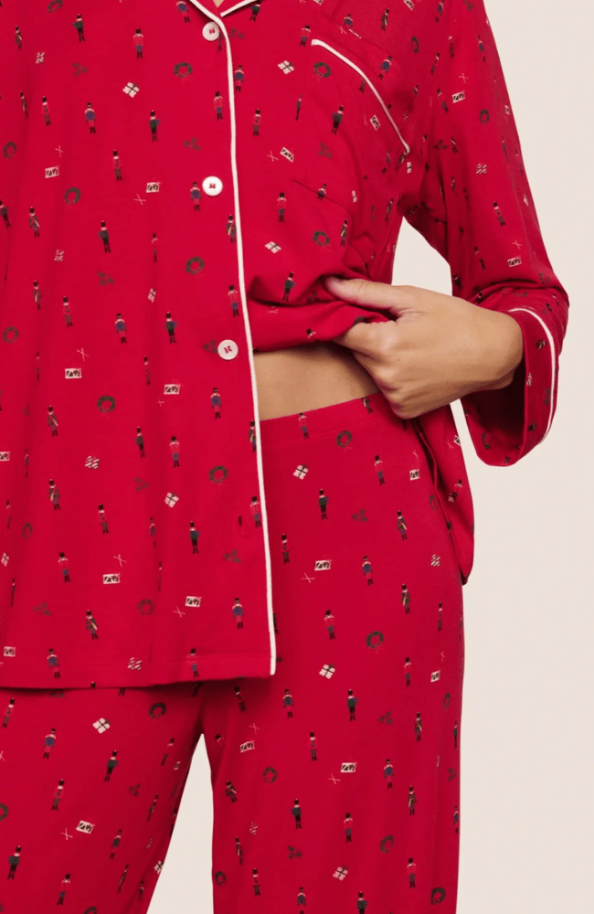 GISELE PRINTED LONG PJ SET in NUTCRACKER HOLLY RED/IVORY-EBERJEY-FLOW BY NICOLE CANADA