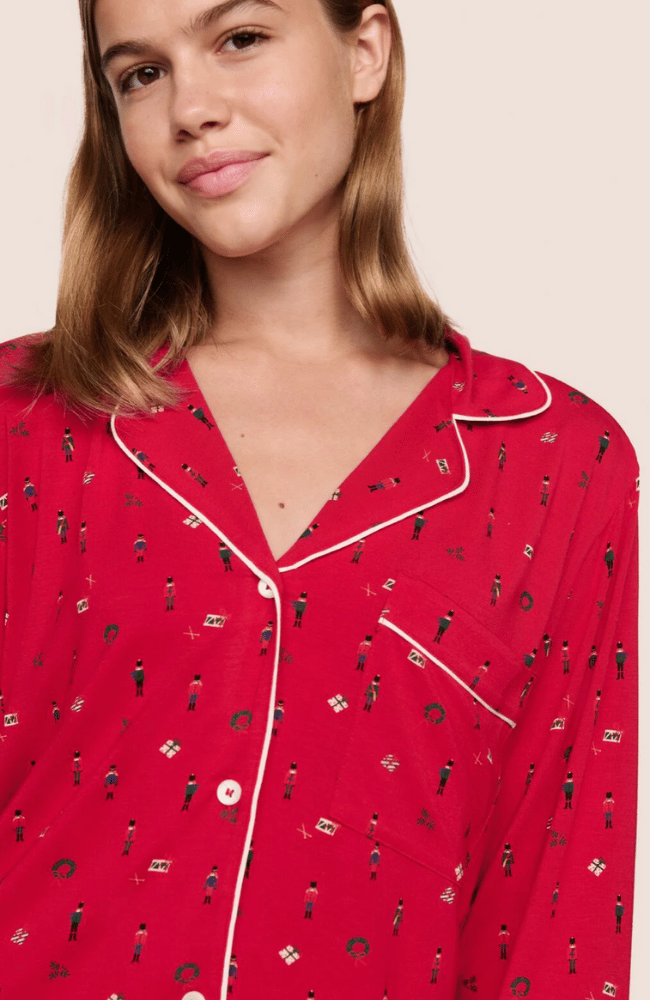 GISELE PRINTED LONG PJ SET in NUTCRACKER HOLLY RED/IVORY-EBERJEY-FLOW BY NICOLE CANADA