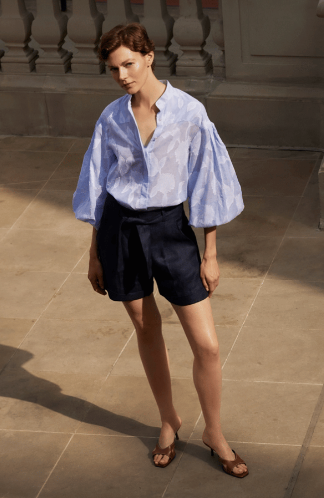 AURORE BLOUSE in WHITE BLUE-EMANOU-FLOW BY NICOLE CANADA
