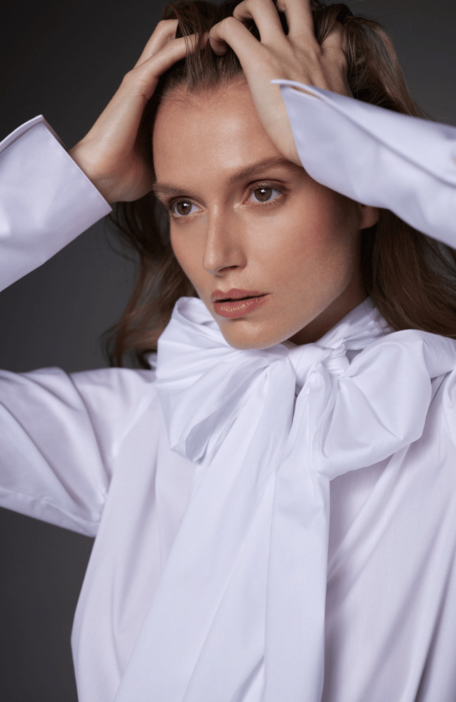 NEW VOYAGE BOW BLOUSE in WHITE-EMANOU-FLOW BY NICOLE CANADA