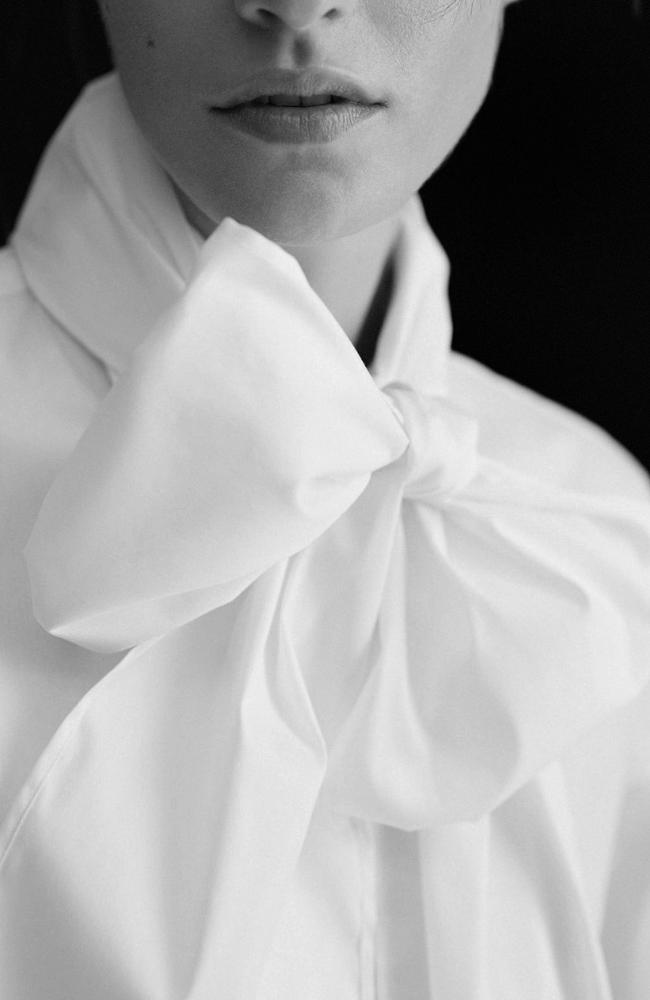NEW VOYAGE BOW BLOUSE in WHITE-EMANOU-FLOW BY NICOLE CANADA