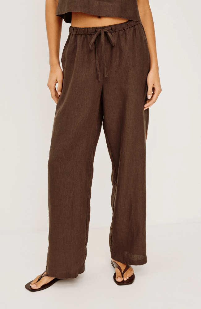 EMMIE LINEN PANT in ESPRESSO-RAILS-FLOW BY NICOLE CANADA