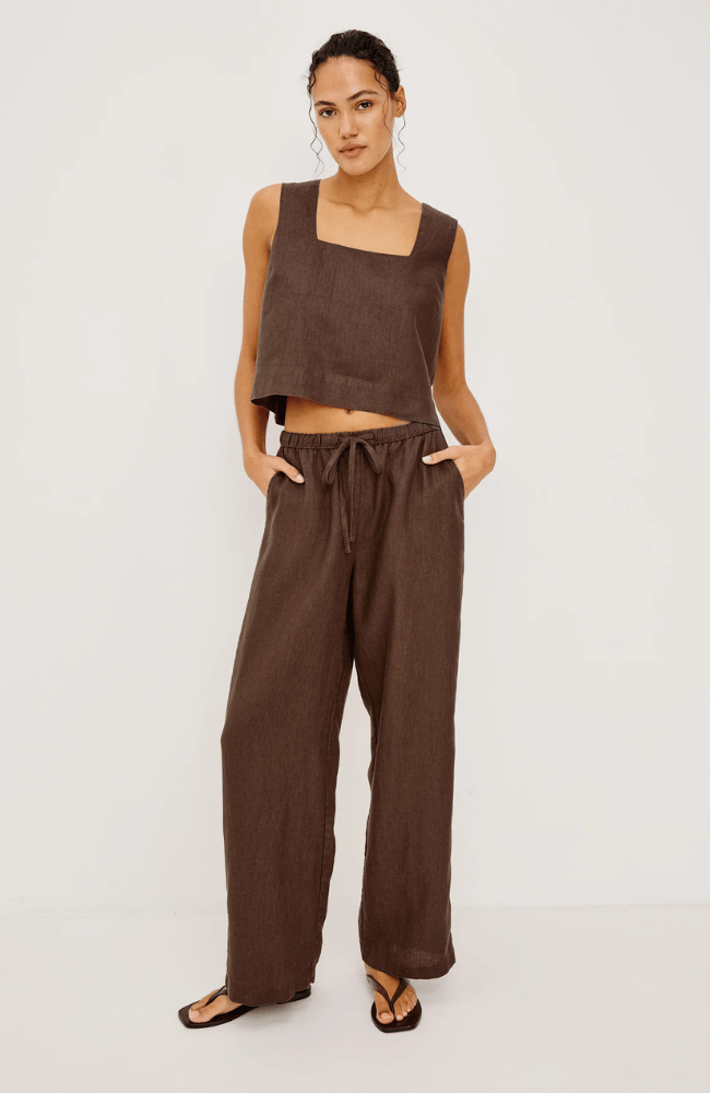 EMMIE LINEN PANT in ESPRESSO-RAILS-FLOW BY NICOLE CANADA