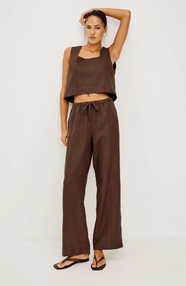 EMMIE LINEN PANT in ESPRESSO-RAILS-FLOW BY NICOLE CANADA