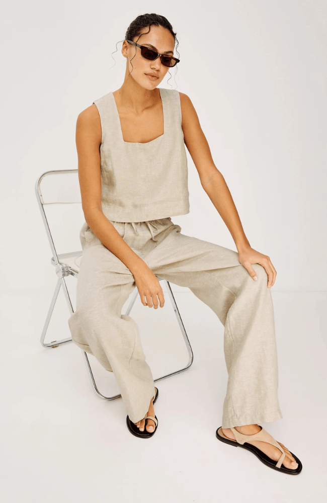 EMMIE PANTS in HEATHERED FLAX-RAILS-FLOW BY NICOLE CANADA