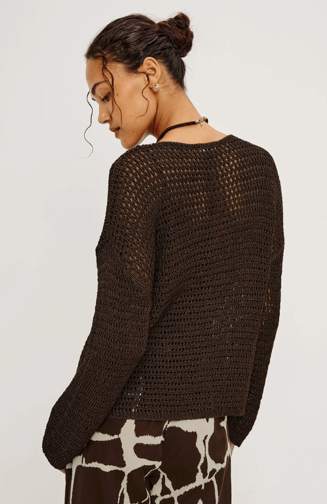EVANGELINE SWEATER IN ESPRESSO-RAILS-FLOW BY NICOLE CANADA