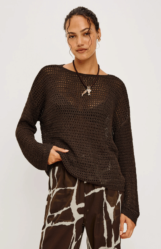 EVANGELINE SWEATER IN ESPRESSO-RAILS-FLOW BY NICOLE CANADA