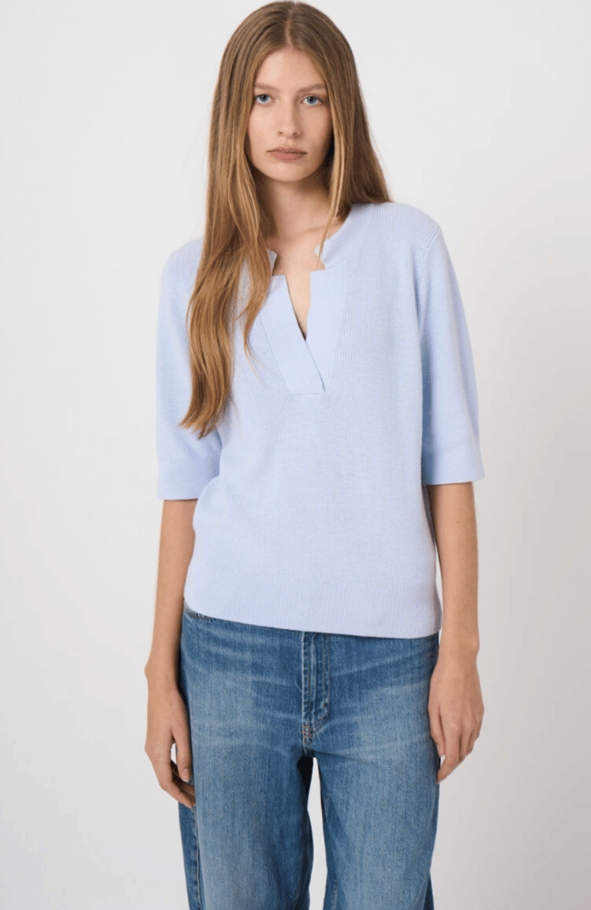 FINE RIB KNIT COTTON CASHMERE SWEATER in OCEAN-REPEAT-FLOW BY NICOLE CANADA