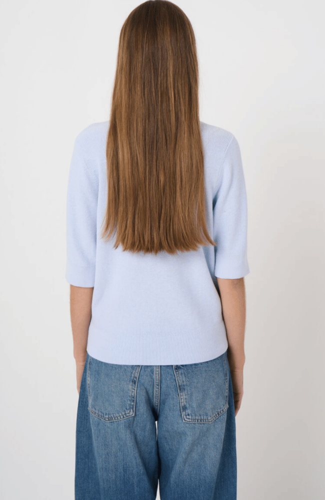 FINE RIB KNIT COTTON CASHMERE SWEATER in OCEAN-REPEAT-FLOW BY NICOLE CANADA