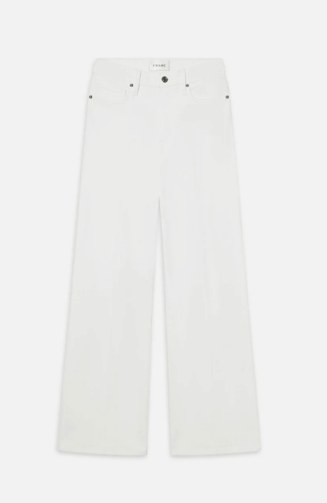 LE SLIM PALAZZO JEAN in WHITE-FRAME-FLOW BY NICOLE CANADA