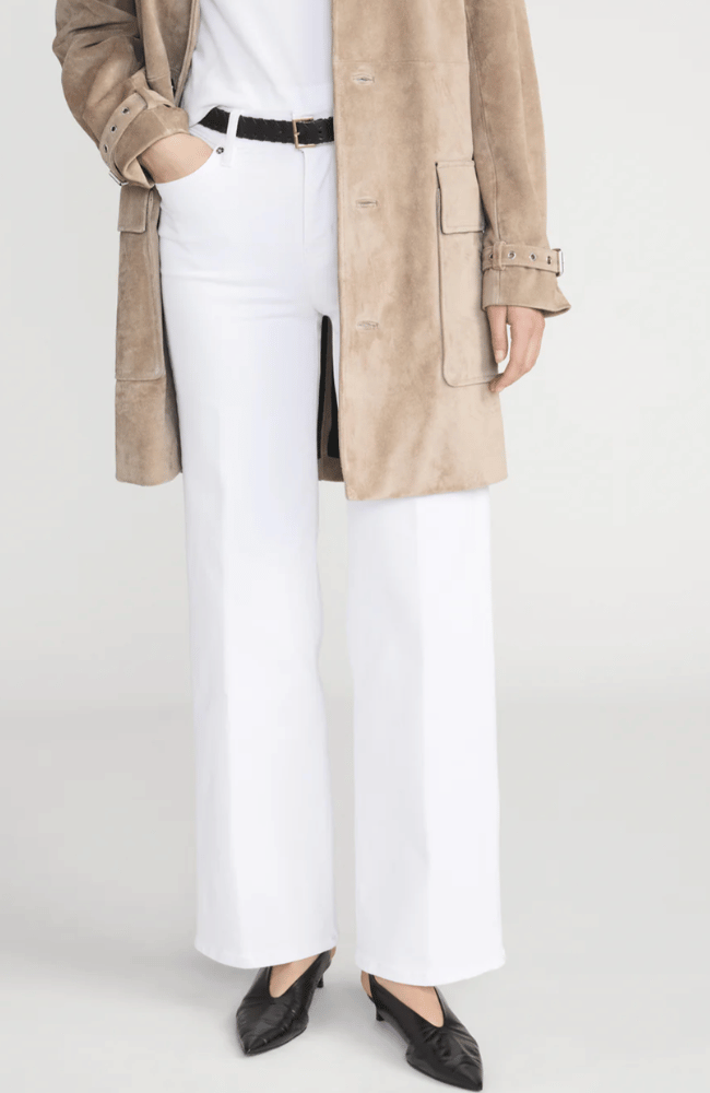 LE SLIM PALAZZO JEAN in WHITE-FRAME-FLOW BY NICOLE CANADA