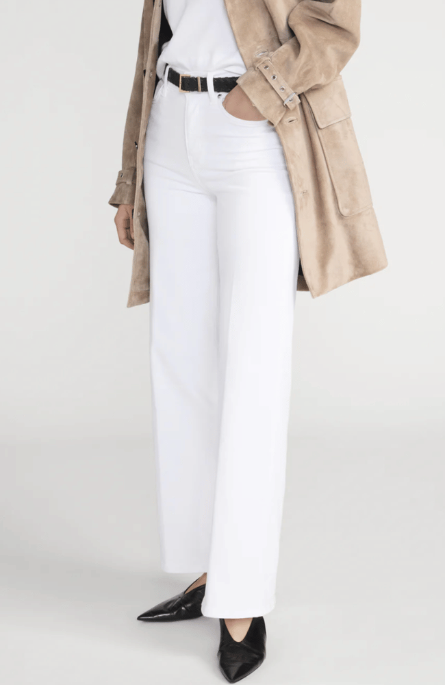 LE SLIM PALAZZO JEAN in WHITE-FRAME-FLOW BY NICOLE CANADA
