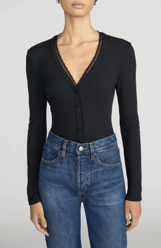 RIB TRIM CARDI in BLACK-FRAME-FLOW BY NICOLE CANADA